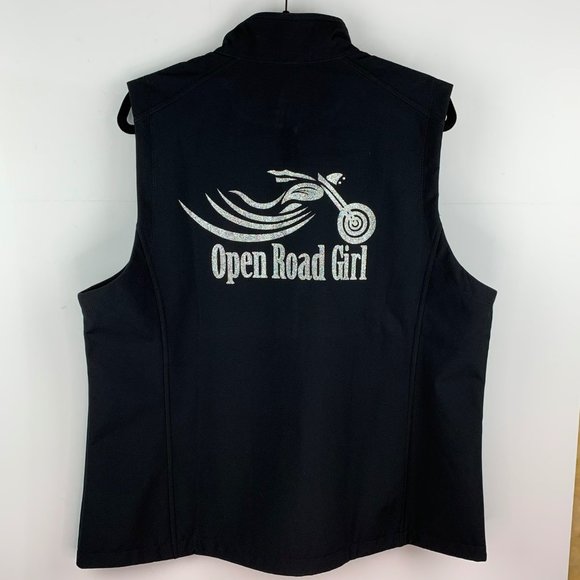 Open Road Girl Motorcycle Glitter Graphic Black Vest Size XXL Biker Wear - Picture 3 of 5
